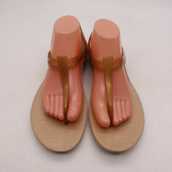Crocs Isabella T-Strap Jelly Sandals Women's Size 11 Bronze Iconic Comfort Flat - Picture 2 of 9